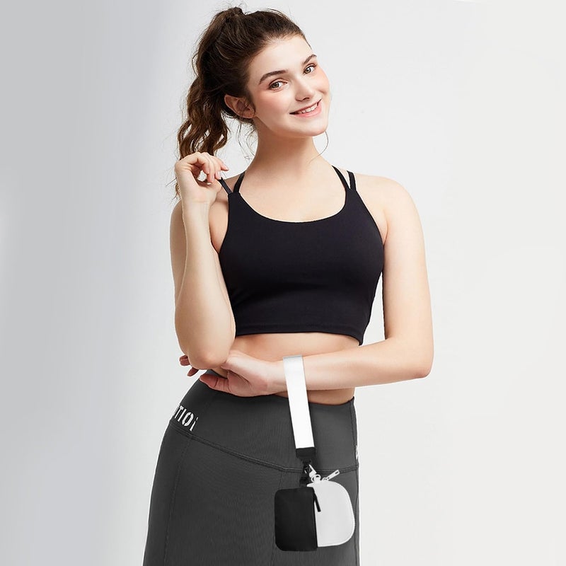 Viverte Mini Zip Around Keychain Wristlet Wallets Small Portable Dual Pounch Wristlet Detachable Coin Purse Pocket Gifts for Women Travel Sports Outdoors (Black+ White) - Image 2